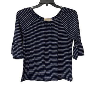 Michael Kors Blue Striped Bell Sleeve Casual Top